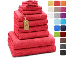 Badstof handdoekenset, 4x handdoeken, 2x badhanddoeken, 2x gastendoekjes, 2x washandjes, rood
