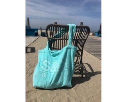 Badstof strandtas mint - XXL tas 50x65 cm.- terry shopper -hengels - afsluitbaar binnenzakje - 100% katoen/badstof