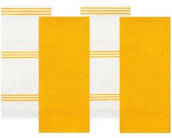 Badstof Theedoeken - Set van 4 - 100% Katoen - Geel - Keukenhanddoeken - Zacht en Absorberend - 406 x 71 cm - Restaurant Bar Glazen Keukendoeken