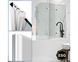 Badwand 3-Delige Inklapbaar Badwand 120x140cm 5mm Helder Veiligheidsglas Nano Coating Aluminium Profiel Badscherm zilver
