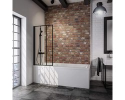 badwand - 70 x 130 cm - zwarte profiel - transparant veiligheidsglas met Decor Atelier 4- art. D16503 68 161