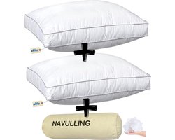 Bafra Hoofdkussen - Hoofdkussen Set van 2 - + gratis zak vulling | 50x60x10 cm - Hotelkwaliteit Hoofdkussens - Geschikt voor rug-, zij- en buikslapers - Katoenen Tijk