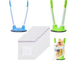 Baggy-rekken Set - Tashouders Keuken - Maaltijden Voorbereiden - Verstelbare Armpjes - 10 Zakken - Groen en Blauw