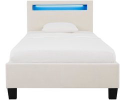 BAGO gestoffeerd bed incl. LED-verlichting 214 x 97 x 85, crèmewit - met comfortabele stoffering en stevige lattenbodem, ideaal voor een rustige slaap in een stijlvolle slaapkamerambiance