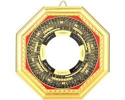 Bagua Mirror Ornament, Chinese Traditional Feng Shui Bagua Mirror Convex/Concave Bagua Mirror with Gold Band Wealth Protection Ornament [Convex] Wall Mirror
