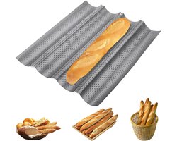 Baguette Bakplaat - 4 Groeven Roestvrijstalen Baguette Mal - Frans Brood Bakplaat Pan - Bakvorm - Keuken Bakken Tool - 38x33x2.4cm - voor Baguette en Stokbrood - Zilver