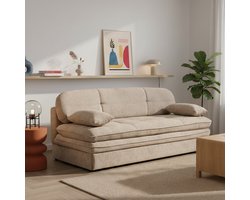 BAÏTA - CILA - Slaapbank 3-Zits - Bruin – Stoffen Bank (Uitklapbaar) met Opbergruimte – Compacte Sofa voor Kleine Ruimtes