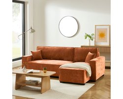 BAÏTA – GAVI - Hoekslaapbank 4-Zits – Terracotta – Convertible & Reversible – Stoffen Hoekbank met Bed 140x190 cm – Compact & Praktisch