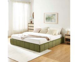 BAÏTA - LAVINIA - Opbergbed 180x200 cm – Groen Chenille Stof – Kingsize Tweepersoonsbed met Opbergruimte – Lattenbodem Inclusief – Bedframe met Liftmechanisme