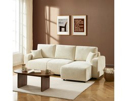 BAÏTA – LIVIO - Hoekslaapbank 4-Zits – Beige – Convertible & Reversible – Stoffen Hoekbank met Bed 140x190 cm – Ideaal voor Dagelijks Gebruik