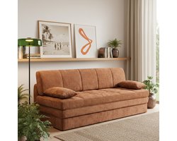 BAÏTA - LUMA - Moderne Slaapbank - terracotta - 3-Zits – Stoffen Design Bank – Uitklapbaar tot 2-Persoons Bed