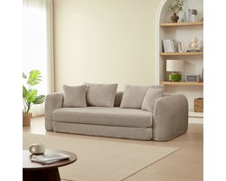 BAÏTA – MORPHEO - Slaapbank 3-Zits – Taupe Bouclé – Convertible – Stoffen Bank met Bed 140x190 cm – Modern & Tijdloos Design
