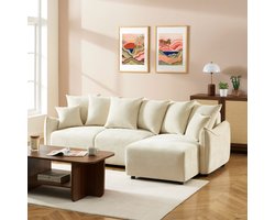BAÏTA – OPALINE - Hoekslaapbank 4-Zits – Beige – Convertible & Reversible – Stoffen Hoekbank met Bed 140x200 cm – Ideaal voor Dagelijks Gebruik