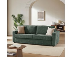 BAÏTA – SOCCA - Slaapbank 3-4 Zits – Groen – Convertible Express (Echt Bed) – Stoffen Bank met Matras 160x190 cm – Ideaal voor Dagelijks Gebruik