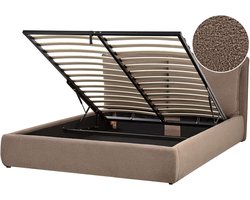 BAJONNA - Bed met opbergruimte - Bruin - 160 x 200 cm - Bouclé