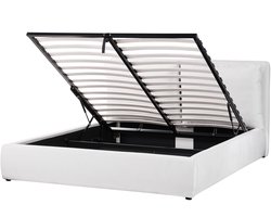 BAJONNA - Bed met opbergruimte - Gebroken wit - 160 x 200 cm - Fluweel