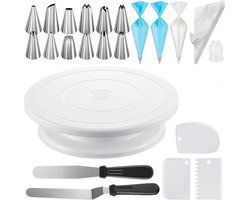 Bak benodigdheden - 71-delige taartdecoratieset - bakbenodigdheden en gereedschap - Inclusief taartstandaard met draaiplateau, 12 spuitmondjes, 2 spatels, 3 schrapers, 50+2 spuitzakken, koppeling.