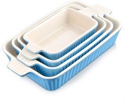 Bake Set van 4 Porseleinen Bakvormen – Taartpan, Broodpan, Oven- & Soepschotel – 4 Maten – Blauw