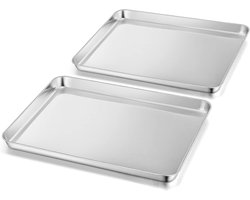 Baking tray set of 2 - Stainless steel 40.5 x 30.5 x 2.5 cm - Large oven tray for baking, cooking, and serving - High gloss and rustproof - Non-toxic and healthy - Dishwasher safe