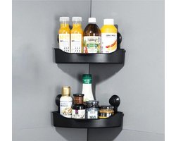 Bakje met zuignap - Hoekbakje - Bakje voor in de badkamer met zuignap - in de kleur zwart