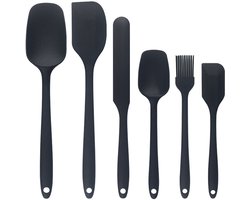 Bakken - bakspullen - spatel - siliconen bakvormen - siliconen spatel - Omeletspatel - Burgerspateel - Pannenkoekspateel - Banketborstel - Bakgereedschap - Taartgladstrijker - BPA-vrij - zwart - Set van 6