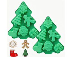 Bakken- kerst- bakken spullen- Kerst siliconen cakevorm- Kerst siliconen mallen - antiaanbak siliconen - bakvormen voor taarten - voor het maken van feestelijke chocolade snoepjes-fudge- cakes-ijsblokjes-kaarsen en gelei (verpakking van 2 - groen)