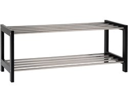 Bakker | schoenenrek | zwart | hout en staal | 78x34 cm | schoenenrek | opbergrek | schoenenbank | opbergkastje | Wood Selections