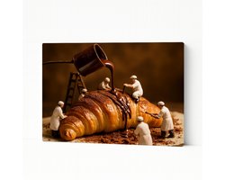 Bakkers op croissant - Wanddecoratie eetkamer - Keuken decoratie - Eten - Woonaccessoires - Kunstwerk - Canvas schilderij 60x40 cm
