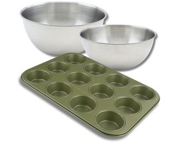 Bakkerset met bakvorm voor 12 muffins, 2 mengkommen en spatel Zenker