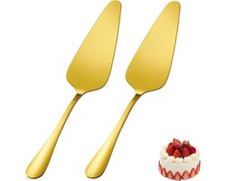 Bakkersgereedschap Set - 2-delige Taartensnijders - Roestvrijstaal & Goudkleurig Ontwerp - Universeel voor Taart, Pizza en Gebak - 2 Stuks Gekartelde Messen (voor Keuken, Restaurant, Feesten, Bruiloft)