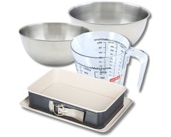 Bakkersset met springvorm 28 x 18 cm, 2 mengkommen, maatbeker en spatel Zenker