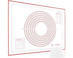 Bakmat Rood 80x60cm, Antislip Deegmat met Metingen, Anti-aanbak Onderlaag, Hittebestendige Keukenmat met 1 Witte Deegschraper, BPA-vrij Vaatwasmachinebestendig