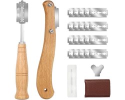 Bakmes en broodsnijmes set, deegmes en baguettemes, met 20 mesjes, voor het zelf maken van brooddeegpatronen.