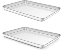 Bakplaat Set - Ovenplaat Taartplaat - Bakken Braden - Voedselveilig Roestvrij Staal - 2 Stuks 26cm - Zilverkleurig
