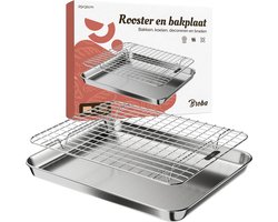 Bakplaat voor Oven Braadslede met Rooster Ovenrooster - Taartrooster Ovenplaat Afkoelrooster - Grillrooster Braadslee Ovenrek - Koelrek Bakrooster