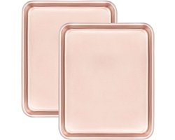 Bakplaten, antiaanbakbakplaten set van 2, ovenschaal antiaanbak, braadslede, zware koolstofstalen bakplaat zonder giftige stoffen voor de keuken, goudkleurig (27,9 x 22,9 x 2,5 cm)