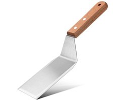 Bakspatel van roestvrij staal met houten handvat - 28 cm - Hittebestendig - Geschikt voor grill, hamburgers en braden