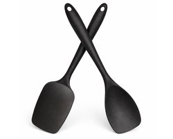 Bakspatelset Siliconen, 2-delig | Anti-aanbak, Hittebestendig, Vaatwasserbestendig & 100% BPA-vrij | Bakspaan, Spatel, Roerlepel, Roerspatel, Kookspatel | Zwart, Krasvrij Keukengerei, Kookgerei, Bakgerei