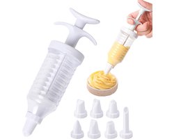 Bakspullen - garneerspuit - Taartversieringsset met 8 Piping Tips - Cupcake Injector/Decoratie Icing Set - Cake Decorating Gun - Cupcake Icing Piping Kit - Cake Decorating Kit with 8 Piping Tips - White