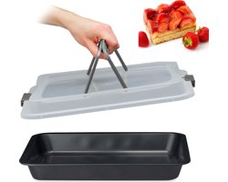 bakvorm met deksel - taart en cake meenemen - 3 in 1 - 40 x 32,5 cm - bakblik - transportbox - zwart-grijs