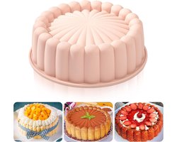 Bakvorm - Taart Vorm - Cakevorm - Siliconen Bakvorm - Ronde Bakvorm - Ronde antiaanbak siliconen cakevorm - herbruikbare geribbelde cakevorm - voor cheesecake, brownies, taarten en flan - 20 cm - roze