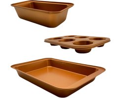 Bakvormen set - 3-delig - carbonstaal - koper