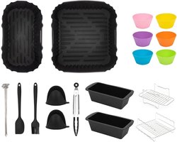 Bakvormen - Siliconen - Set van 16 stuks - Airfryeraccessoires - Voor efficiënte airfryers, keukenapparatuur - Zwart