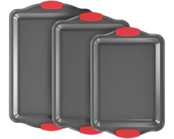 Bakvormenset met antiaanbaklaag, 3-delige koekjesvorm met siliconen handgrepen, bakvorm van koolstofstaal, duurzame cake- en koekjesvorm (donkergrijs)