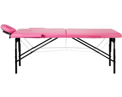 Balance 2-Delige Opklapbare Houten Massagetafel Roze/Zwart – Verstelbaar – Inklapbaar – Eco-Leer – Inclusief Draagtas