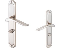 Baleno Deurklink set wc / badkamer - 63mm - nikkel satijn - langschild - met terugslagveer