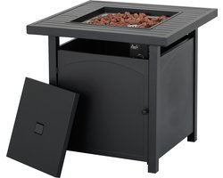 Bali OUTDOORS Gas Vuurtafel 71 x71 x 68.5cm Zwart - Vuurkorf Buiten - Terrashaard - Met Lavastenen - Terrasverwarming-Tuinhaard - 15KW