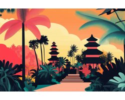 Bali Poster - Tempel - Natuur - Kunst - Tropisch - Kleurrijk - Reizen - Indonesië - posters - formaat 60x90cm - Wanddecoratie - 5478WV