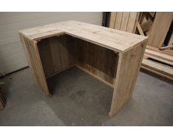 Balie “ Amalfi” van Gebruikt steigerhout – Steigerhouten hoek bar – Toog van hout – 150x100cm – Hoekbalie