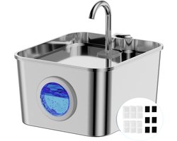 BalimoPet - Drinkfontein Hond en Kat - Geruisloos - 2.6 L - Drinkfontein katten RVS - Waterfontein Huisdieren - incl 6 Filters en cleaning tool - Fluisterstil